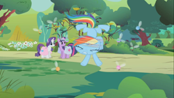 Size: 1280x720 | Tagged: safe, imported from derpibooru, screencap, rainbow dash, rarity, twilight sparkle, parasprite, swarm of the century, great moments in animation