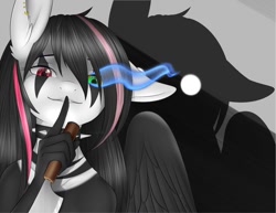 Size: 1499x1158 | Tagged: safe, artist:noodlefreak88, imported from derpibooru, oc, oc only, oc:emala jiss, hybrid, dark, edgy, gift art, knife, shhh, solo, speedpaint, youtuber