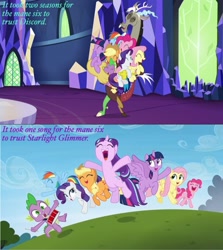 Size: 1223x1369 | Tagged: safe, imported from derpibooru, applejack, discord, fluttershy, pinkie pie, rainbow dash, rarity, spike, starlight glimmer, twilight sparkle, alicorn, pony, the cutie re-mark, what about discord?, drama, female, mare, op is a duck, op is trying to start shit, starlight drama, twilight sparkle (alicorn)