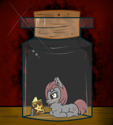 Size: 820x912 | Tagged: safe, artist:lazerblues, imported from derpibooru, oc, oc only, oc:veronika, earth pony, pony, bottle, pony in a bottle, ponyloaf, solo