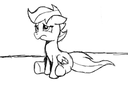 Size: 1206x817 | Tagged: safe, artist:pensaber, imported from derpibooru, scootaloo, female, monochrome, sad, sketch, solo