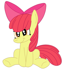 Size: 2245x2527 | Tagged: safe, artist:squipycheetah, imported from derpibooru, apple bloom, earth pony, pony, adorabloom, apple bloom's bow, cute, female, filly, happy, looking at you, simple background, sitting, smiling, solo, transparent background, vector