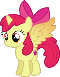 Size: 2921x3787 | Tagged: safe, artist:kimberlythehedgie, imported from derpibooru, apple bloom, alicorn, pony, alicornified, bloomicorn, colored wings, cutie mark, female, filly, gradient wings, race swap, simple background, solo, the cmc's cutie marks, transparent background, vector, xk-class end-of-the-world scenario