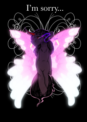 Size: 1024x1436 | Tagged: safe, artist:peculiar-horse, imported from derpibooru, king sombra, ask king sombra, butterfly wings, regret, sad