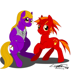 Size: 1024x1054 | Tagged: safe, artist:electuroo, imported from derpibooru, oc, oc only, oc:flame heart, oc:word wizard, pony, commission