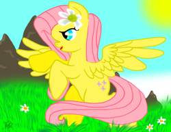 Size: 1024x791 | Tagged: safe, artist:candiphoenixes, imported from derpibooru, fluttershy, female, flower, flower in hair, nature, solo