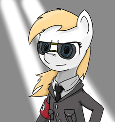 Size: 860x912 | Tagged: safe, artist:mediocre, imported from derpibooru, oc, oc only, oc:aryanne, earth pony, pony, /pone/, 8chan, armband, clothes, female, kazuhira miller, metal gear, nazi, necktie, ponified, solo, sunglasses, swastika, uniform, video game