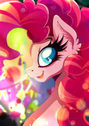 Size: 1358x1920 | Tagged: safe, artist:rariedash, imported from derpibooru, part of a set, pinkie pie, earth pony, pony, bust, colored pupils, ear fluff, female, looking at you, mare, open mouth, portrait, smiling, solo