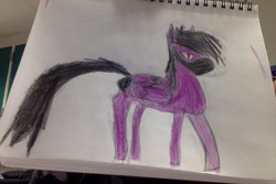 Size: 1080x720 | Tagged: safe, artist:bobneverdraws, imported from derpibooru, oc, oc only, oc:dark-vero, bat pony, pony, 11vero87, mask, paper, pencil drawing, purple and black, red eyes, traditional art