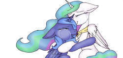 Size: 1006x477 | Tagged: safe, artist:161141, imported from derpibooru, princess celestia, princess luna, pony, crying, duo, s1 luna