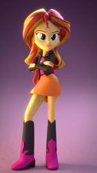 Size: 1080x1920 | Tagged: safe, artist:borickrut, artist:creatorofpony, imported from derpibooru, sunset shimmer, equestria girls, /mlp/, 3d, 3d model, blender, boots, clothes, crossed arms, female, leather jacket, skirt, solo