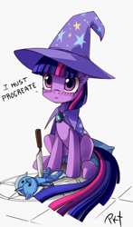 Size: 1026x1746 | Tagged: safe, artist:php58, artist:ponykillerx, deleted from derpibooru, imported from derpibooru, trixie, twilight sparkle, pony, unicorn, blushing, cute, female, knife, mare, pentagram, sitting, twiabetes, voodoo doll