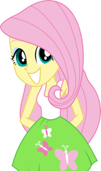 Size: 3000x5096 | Tagged: safe, artist:nero-narmeril, imported from derpibooru, fluttershy, equestria girls, absurd resolution, clothes, female, hands behind back, simple background, skirt, smiling, solo, tanktop, transparent background, vector