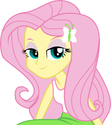 Size: 2999x3377 | Tagged: safe, artist:nero-narmeril, imported from derpibooru, fluttershy, equestria girls, bedroom eyes, clothes, female, simple background, sitting, skirt, solo, tanktop, transparent background, vector