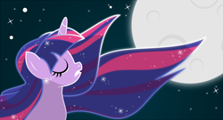 Size: 2382x1285 | Tagged: safe, artist:orin331, imported from derpibooru, twilight sparkle, crying, crylight sparkle, eyes closed, female, full moon, moon, night, solo, sparkles, stars, vector, windswept mane