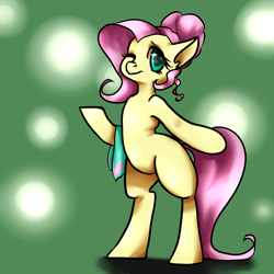 Size: 2300x2300 | Tagged: safe, artist:whale, imported from derpibooru, fluttershy, pony, semi-anthro, alternate hairstyle, bipedal, female, hair bun, looking at you, one eye closed, solo, towel