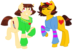 Size: 2880x1988 | Tagged: safe, artist:micky-ann, imported from derpibooru, chara, clothes, frisk, ponified, spoilers for another series, undertale