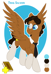 Size: 950x1360 | Tagged: safe, artist:peridotkitty, artist:silkensaddle, imported from derpibooru, oc, oc only, oc:trig silver, pegasus, pony, necktie, solo