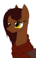 Size: 960x1536 | Tagged: safe, artist:thehuskylord, imported from derpibooru, oc, oc only, oc:concord, oc:concord grape, earth pony, pony, bust, clothes, leather, portrait, scarf, solo