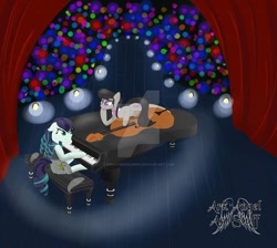 Size: 1024x919 | Tagged: safe, artist:directedgolem05, imported from derpibooru, coloratura, octavia melody, cello, concert, duo, musical instrument, piano, rara, watermark