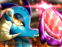 Size: 1024x780 | Tagged: safe, artist:kenjikanzaki05, imported from derpibooru, princess ember, dragon, gauntlet of fire, bloodstone scepter, dragon lord ember, dragoness, female, looking at you, queen, solo