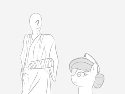 Size: 800x600 | Tagged: safe, artist:vulapa, imported from derpibooru, nurse redheart, oc, oc:anon, earth pony, human, pony, bandage, blanket, clothes, cyoa, cyoa:life in ponyville, female, hat, male, mare, monochrome, nurse, smiling, story included, toga
