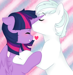 Size: 900x930 | Tagged: safe, artist:h0mi3, imported from derpibooru, double diamond, twilight sparkle, alicorn, pony, blushing, crack shipping, cute, daaaaaaaaaaaw, diamondlight, double dawwmond, female, heart, kissing, male, mare, nuzzling, shipping, straight, twiabetes, twilight sparkle (alicorn)