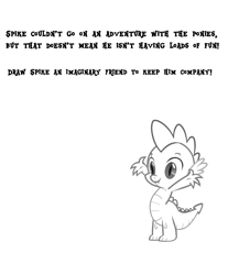 Size: 1200x1448 | Tagged: safe, artist:renofox, imported from derpibooru, spike, activity book, alone, imaginary friend, male, parody, sad, simple background, solo, text, white background