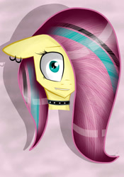 Size: 1732x2473 | Tagged: safe, artist:ponyjz, imported from derpibooru, fluttershy, pony, collar, emoshy, female, piercing, solo