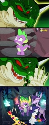 Size: 466x1192 | Tagged: safe, artist:pixelkitties, imported from derpibooru, prominence, rarity, spike, dragon, gauntlet of fire, bedroom eyes, bloodstone scepter, crown, dragon ball, dragon ball z, dragon lord spike, dragoness, element of generosity, frown, gem, glare, gold, grin, jewelry, king, porunga, smiling, throne