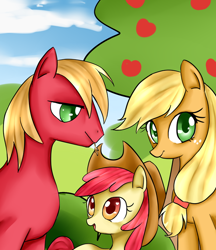 Size: 604x700 | Tagged: safe, artist:haruliina, imported from derpibooru, apple bloom, applejack, big macintosh, earth pony, pony, applejack's hat, hat, male, missing accessory, stallion