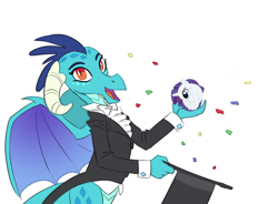 Size: 1116x820 | Tagged: safe, imported from derpibooru, princess ember, dragon, gauntlet of fire, crossing the memes, ember's hat trick, exploitable meme, hat, meme, mmaagicc!, rariball, top hat