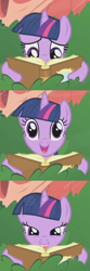 Size: 500x1500 | Tagged: safe, edit, edited screencap, imported from derpibooru, screencap, twilight sparkle, pony, unicorn, look before you sleep, book, cropped, female, mare, reading, solo, unicorn twilight