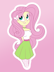 Size: 841x1119 | Tagged: safe, artist:dativyrose, artist:sweetfilthyfun, imported from derpibooru, fluttershy, equestria girls, alternate clothes, alternate costumes, choker, clothes, female, off shoulder, pantyhose, skirt, solo, stockings, tights