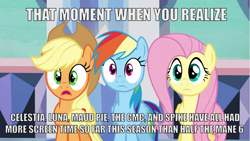 Size: 1281x720 | Tagged: safe, artist:applegeek83, imported from derpibooru, screencap, applejack, fluttershy, rainbow dash, image macro, meme, open mouth