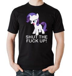 Size: 1003x1052 | Tagged: safe, imported from derpibooru, rarity, clothes, ebay, filly rarity, photo, solo, stfu, t-shirt, vulgar