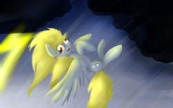 Size: 4000x2500 | Tagged: safe, artist:mufflinka, imported from derpibooru, derpy hooves, pegasus, pony, female, lightning, mare, rain, solo, storm