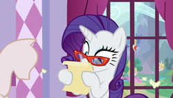 Size: 1280x720 | Tagged: safe, imported from derpibooru, screencap, rarity, canterlot boutique, glasses, letter, mannequin, ponyville