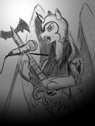 Size: 960x1280 | Tagged: safe, artist:arcanelexicon, imported from derpibooru, nightmare moon, female, guitar, metal, solo