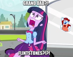 Size: 920x720 | Tagged: safe, edit, edited screencap, imported from derpibooru, screencap, twilight sparkle, equestria girls, exploitable meme, fortran, grand dad, image macro, joel, meme, super mario bros., the flintstones, twiscream, vinesauce