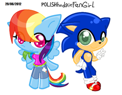 Size: 743x580 | Tagged: safe, artist:polishhedgiefangirl, imported from derpibooru, rainbow dash, semi-anthro, chibi, crossover, sonic the hedgehog, sonic the hedgehog (series)