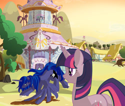 Size: 4189x3577 | Tagged: safe, artist:bigbuxart, imported from derpibooru, princess luna, rarity, twilight sparkle, carousel boutique, fanfic art, rule 63