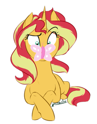 Size: 507x648 | Tagged: safe, artist:kourabiedes, imported from derpibooru, sunset shimmer, butterfly, pony, unicorn, crossed legs, cute, female, raised eyebrow, shimmerbetes, simple background, solo, transparent background