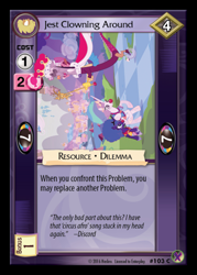 Size: 358x500 | Tagged: safe, imported from derpibooru, discord, princess celestia, princess luna, alternate timeline, ccg, chaotic timeline, clown celestia, clown luna, enterplay, king discord, marks in time, merchandise