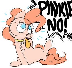 Size: 757x721 | Tagged: safe, artist:nobody, imported from derpibooru, pinkie pie, behaving like a dog, collar, female, licking, pet tag, puppy pie, sketch, solo, tongue out