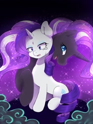 Size: 900x1200 | Tagged: safe, artist:ayahana, imported from derpibooru, nightmare rarity, rarity, crying, duality, smiling, sweat