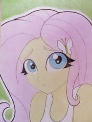 Size: 1024x1365 | Tagged: safe, artist:souladdicted, imported from derpibooru, part of a set, fluttershy, equestria girls, bust, clothes, female, portrait, sketch, solo, tanktop, traditional art