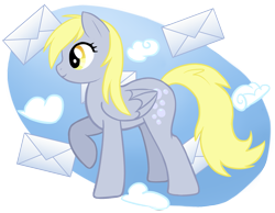 Size: 1403x1088 | Tagged: safe, artist:fire-girl872, imported from derpibooru, derpy hooves, pegasus, pony, cloud, female, letter, mail, mare, solo