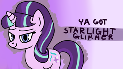 Size: 1280x720 | Tagged: safe, artist:jbond, imported from derpibooru, starlight glimmer, pony, unicorn, banned from equestria daily, female, mare, parody, solo, splash art, text, ya got