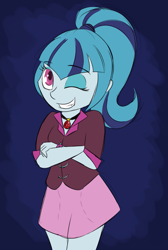 Size: 1189x1771 | Tagged: safe, artist:estrill, imported from derpibooru, sonata dusk, equestria girls, female, grin, solo, wink